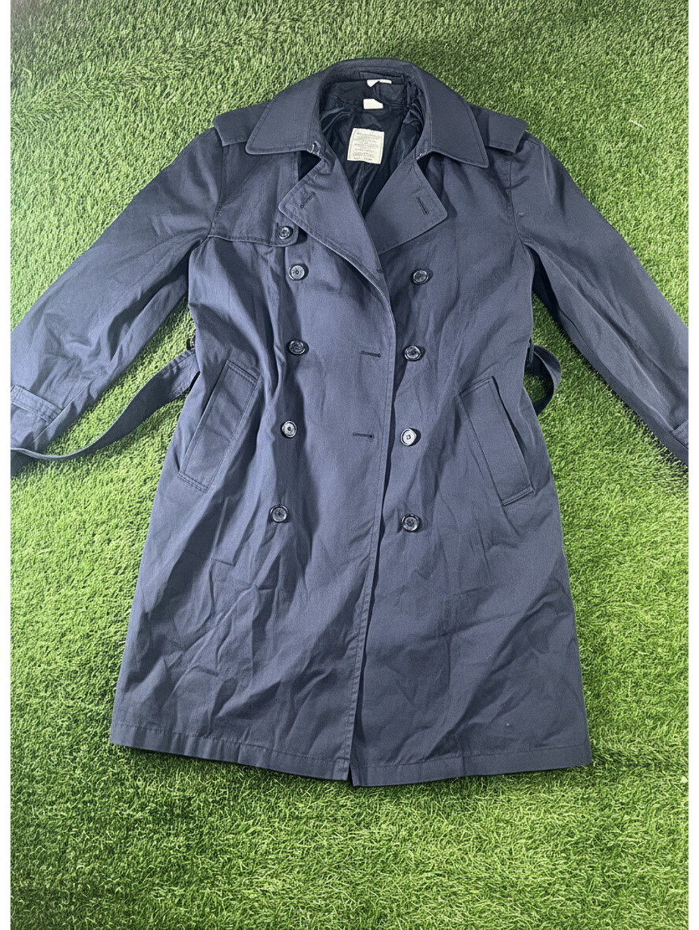 Vintage Navy Blue All-Weather Trench Coat Size 42R with Removable Liner